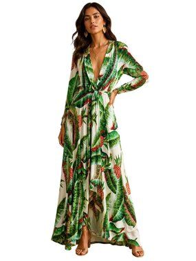 NWT Farm Rio Forest Palm Pineapple Maxi Dress XS White MSRP $295